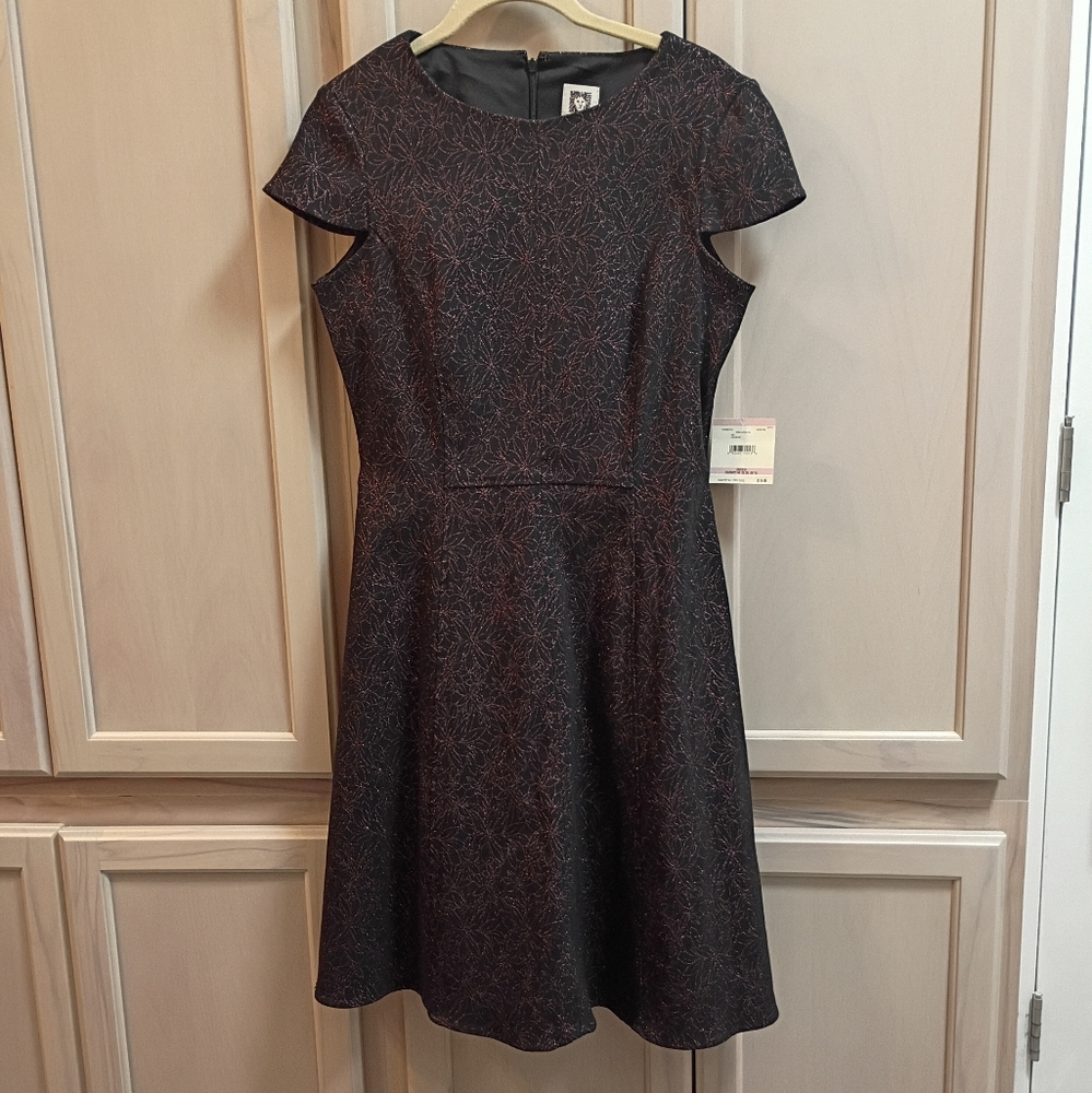 Anne Klein Black And Bronze Metallic Fit & Flare Dress - Size 6